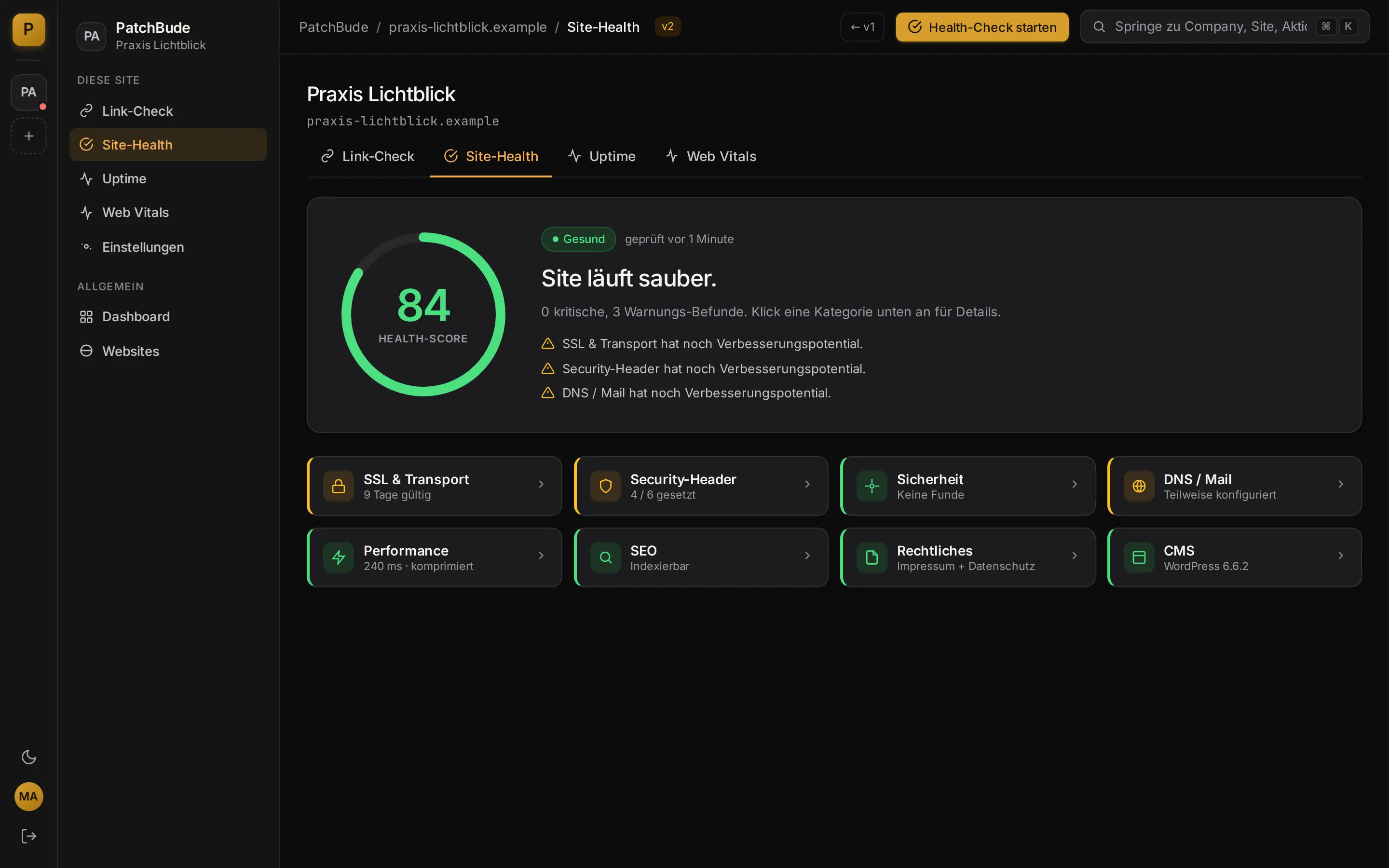 Site-Health in PatchDesk